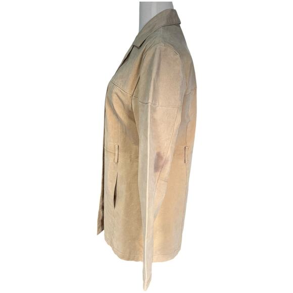 Vintage Buttons 100% Leather Trench Coat Light Weight Size Medium Belt Loops - Picture 3 of 11